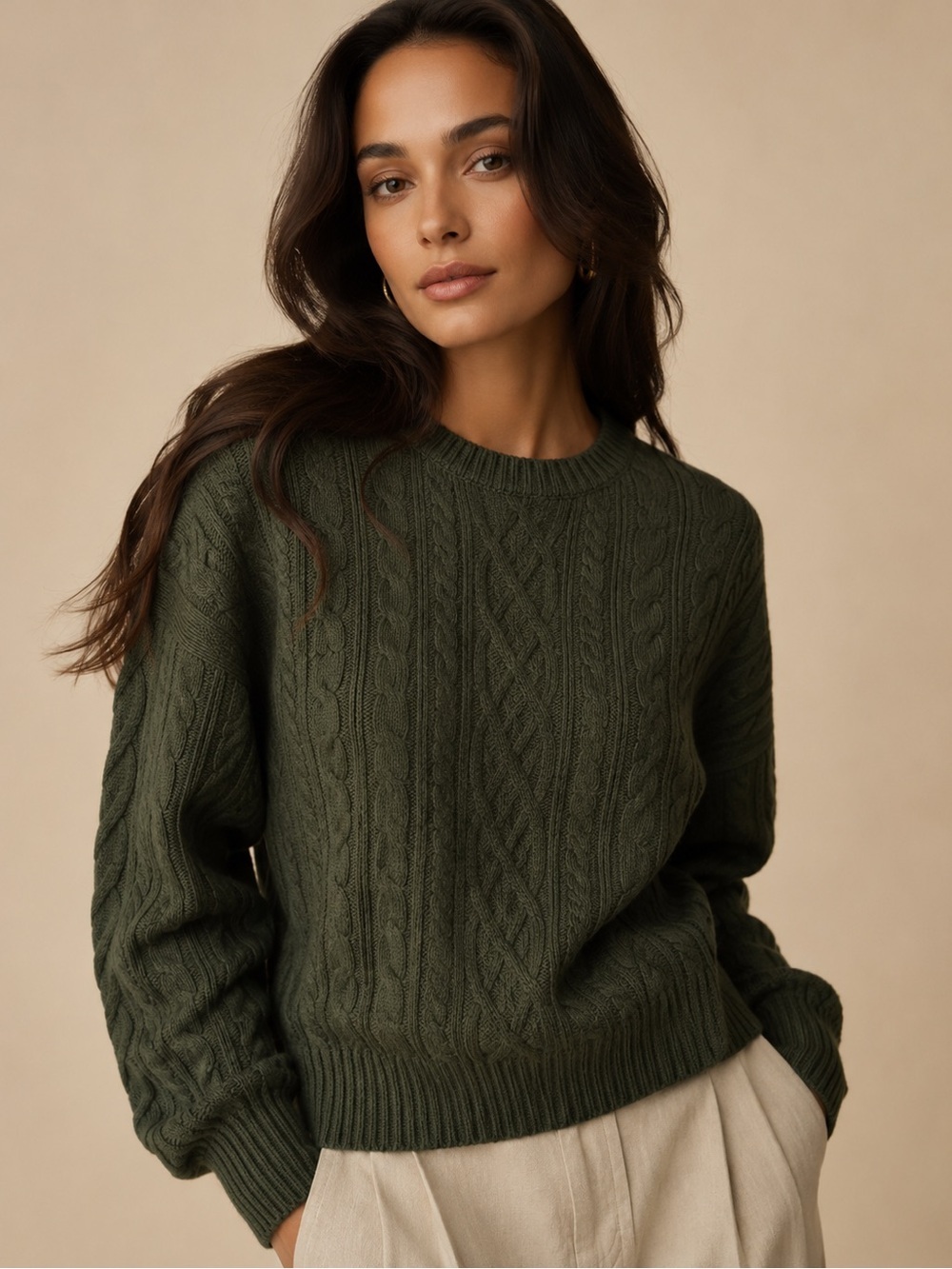 PrettyGarden Olive Green Cable Knit Sweater Size Large